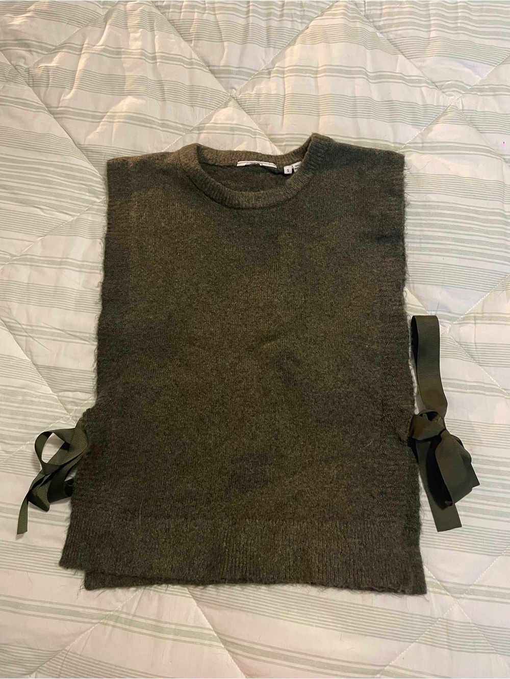 Sleeveless Knit Sweater Vest with Side Ties - Olive Green